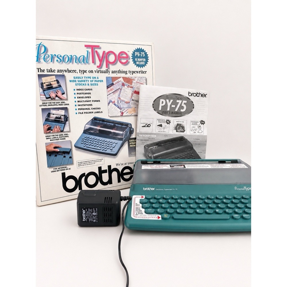 Brother‎ Personal Type Typewriter Py-75 Portable Battery Ac Adapter Paper Card